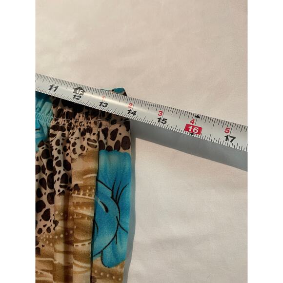 Vtg 2-Piece Top & Pants Pantsuit Aqua Flower Floral Set Stretch T-C Fashion SZ L - Picture 9 of 10